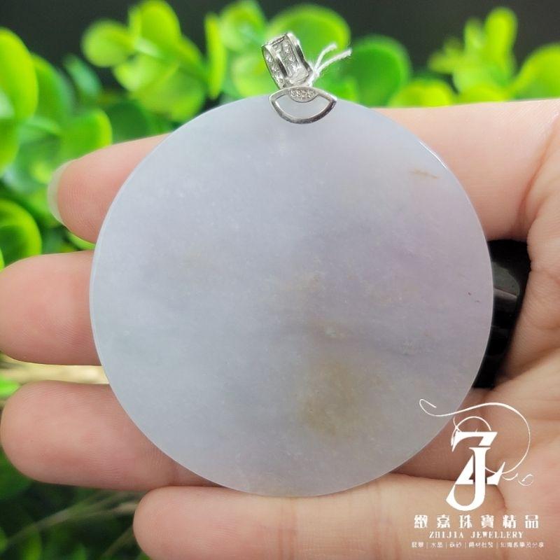 翡翠 有證 現貨 天然保A 冰紫 三彩 圓無事牌 飄黃 春彩 s925銀釦 鑲嵌 天然玉石 緬甸玉 直播-細節圖5