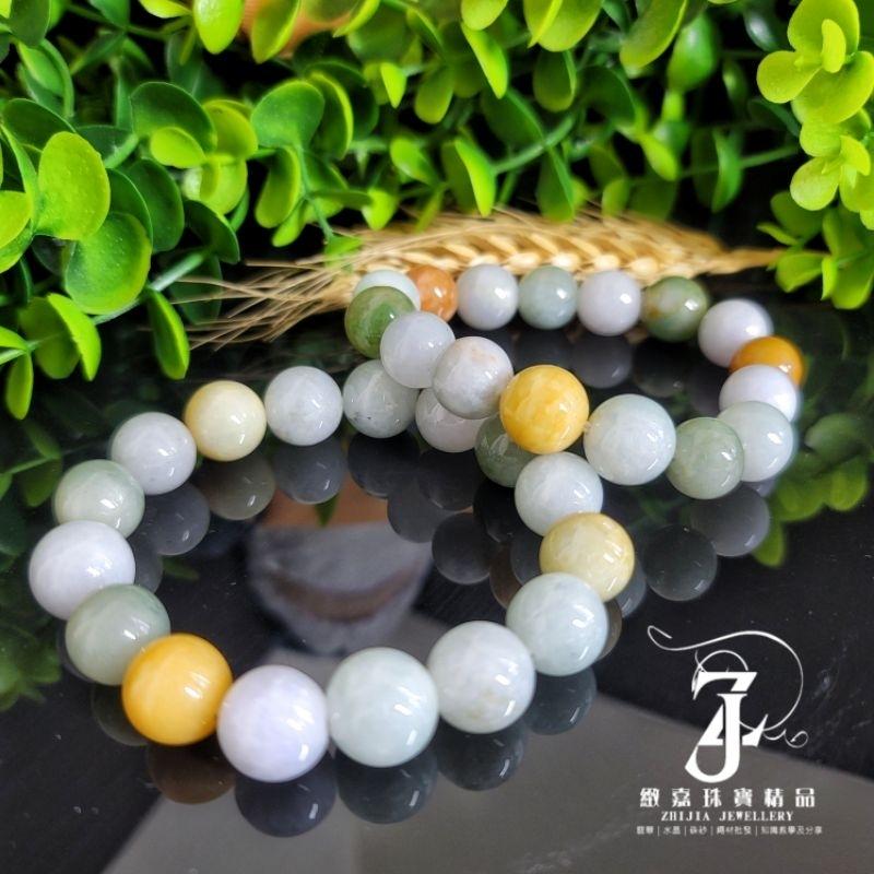 翡翠 手珠 天然緬甸玉 三彩手珠 13.2~13.8mm 現貨保A 大咪 多寶 手串 黃翡 紫翡 綠手珠 直播 證-細節圖3