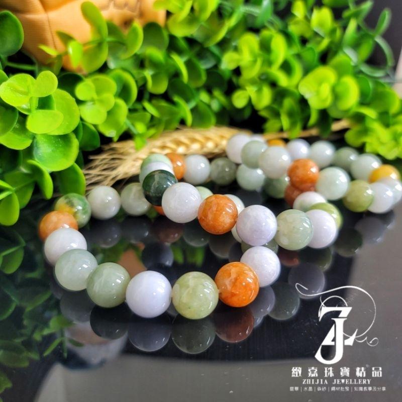 翡翠 手珠 天然緬甸玉 三彩手珠 13.2~13.8mm 現貨保A 大咪 多寶 手串 黃翡 紫翡 綠手珠 直播 證-細節圖4