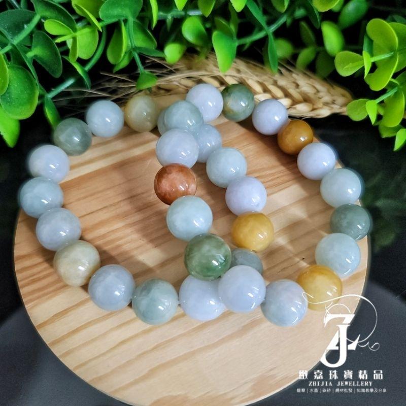 翡翠 手珠 天然緬甸玉 三彩手珠 13.2~13.8mm 現貨保A 大咪 多寶 手串 黃翡 紫翡 綠手珠 直播 證-細節圖5