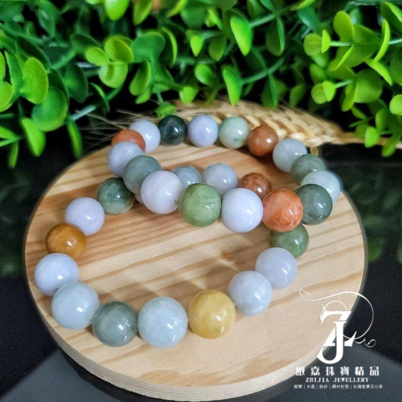 翡翠 手珠 天然緬甸玉 三彩手珠 13.2~13.8mm 現貨保A 大咪 多寶 手串 黃翡 紫翡 綠手珠 直播 證-細節圖7