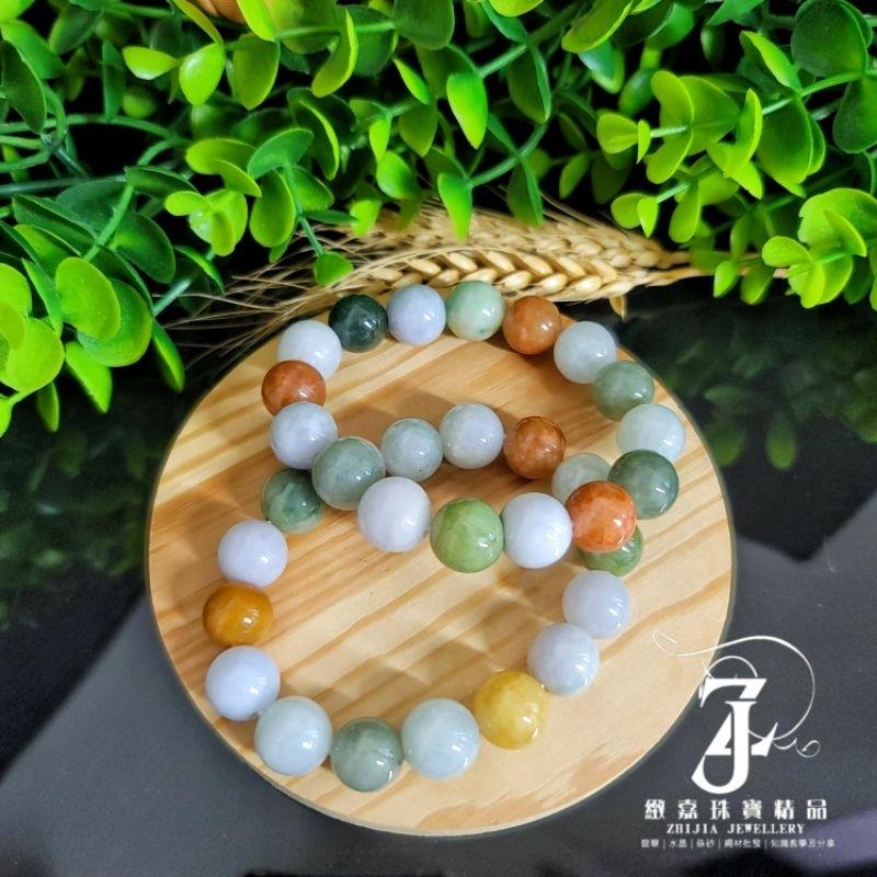 翡翠 手珠 天然緬甸玉 三彩手珠 13.2~13.8mm 現貨保A 大咪 多寶 手串 黃翡 紫翡 綠手珠 直播 證-細節圖8