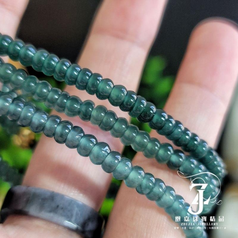 翡翠 手串 瓜料 冰威藍 綠 冰種 算盤珠5m 天然 現貨保A 直播 玉石 素材 手作-細節圖4