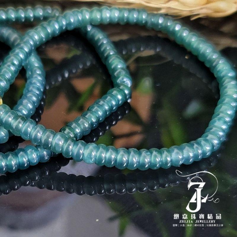 翡翠 手串 瓜料 冰威藍 綠 冰種 算盤珠5m 天然 現貨保A 直播 玉石 素材 手作-細節圖7