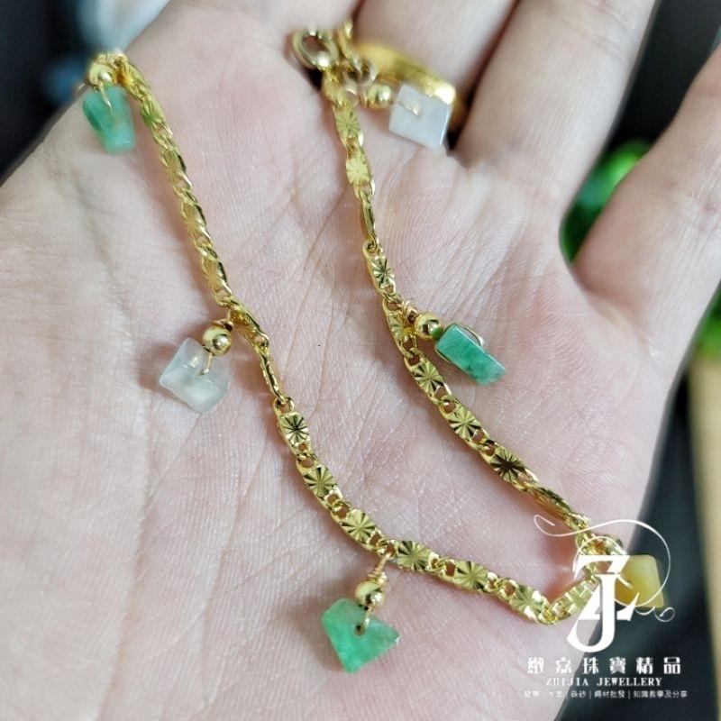 翡翠 多款 天然保A 現貨 保色 碎碎 s925 手鍊 腳鍊 三彩 冰種 果綠 起光 冰飄花 無事牌 手牌 天然玉石-細節圖2