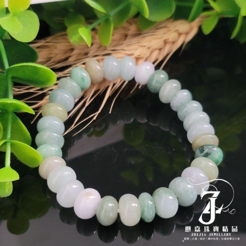翡翠 現貨保A 天然 10m多寶算盤手珠 鼓珠 緬甸玉 多彩 春彩 天然黃 淡綠 白色 彈性線 直播 手串 玉珠-細節圖2