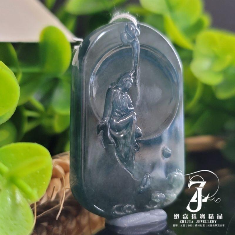 翡翠 帶證 現貨保A 威料 藍水觀音 玉牌 水月觀音 無相觀音 悟道 危地馬拉翡翠 瓜料 藍水 實拍 自然光 直播-細節圖7