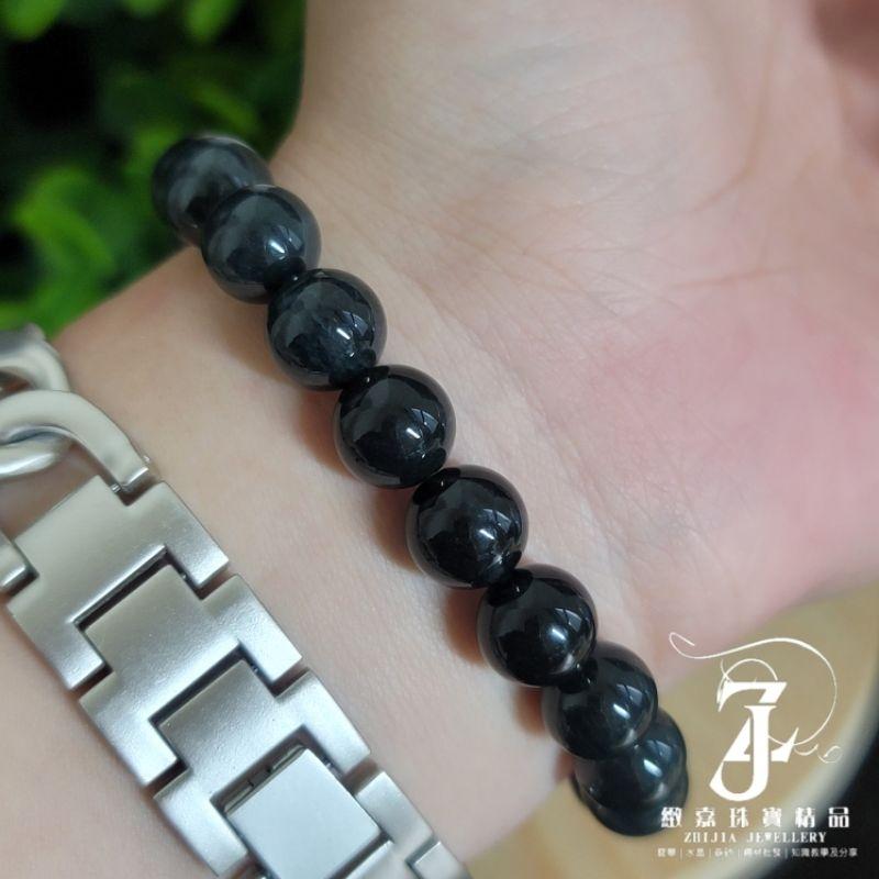 翡翠 有證 天然保A 現貨 瓜料 黑烏雞手珠9.8mm 16.5圍 危地馬拉 手串 招財 威料 天然玉石-細節圖2