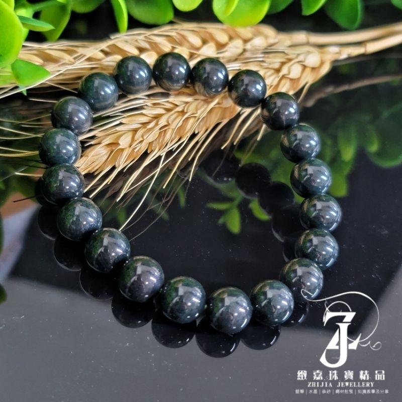 翡翠 有證 天然保A 現貨 瓜料 黑烏雞手珠9.8mm 16.5圍 危地馬拉 手串 招財 威料 天然玉石-細節圖3