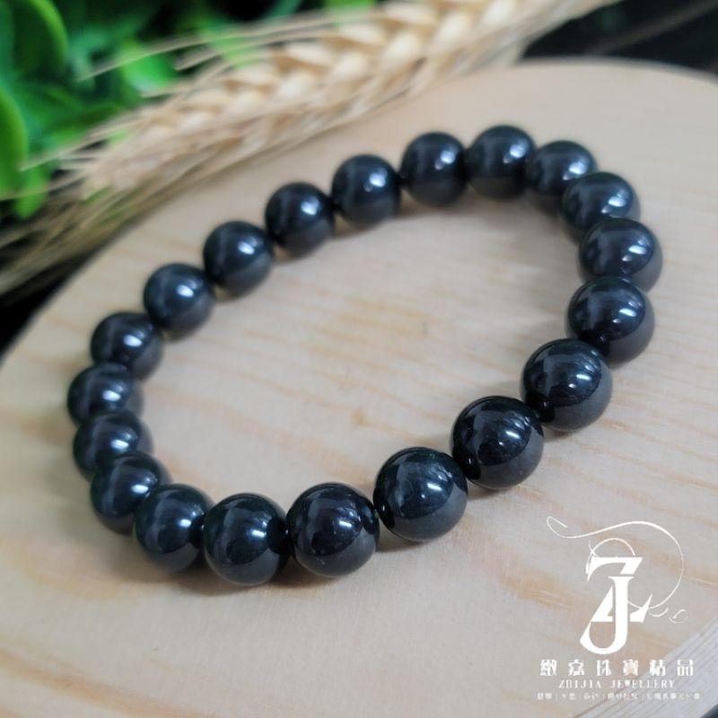 翡翠 有證 天然保A 現貨 瓜料 黑烏雞手珠9.8mm 16.5圍 危地馬拉 手串 招財 威料 天然玉石-細節圖6