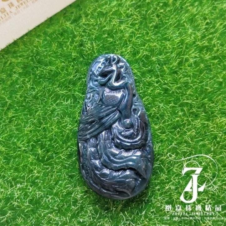 翡翠 現貨 威料 鳳牌 墨綠色 透光 鳳凰 直播 實拍自然光 保A 瓜地馬拉翡翠 瓜料-細節圖3