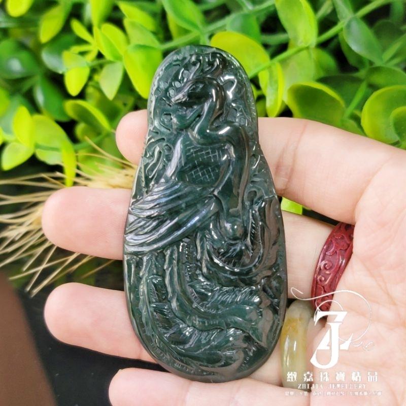 翡翠 現貨 威料 鳳牌 墨綠色 透光 鳳凰 直播 實拍自然光 保A 瓜地馬拉翡翠 瓜料-細節圖4
