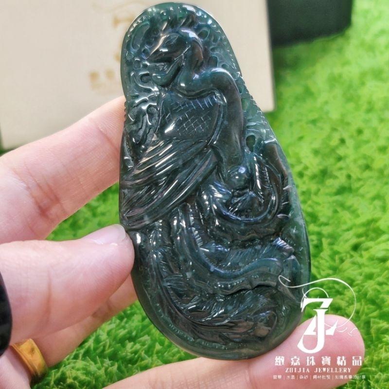 翡翠 現貨 威料 鳳牌 墨綠色 透光 鳳凰 直播 實拍自然光 保A 瓜地馬拉翡翠 瓜料-細節圖6