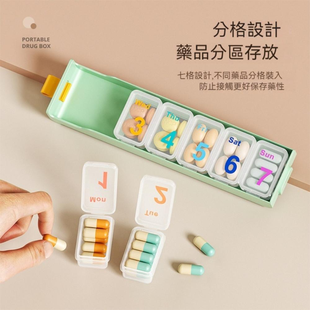 『熊愛貝百貨』透明上蓋食品級PP材質旅行隨身藥盒一周七天抽屜式密封防潮藥盒-細節圖2