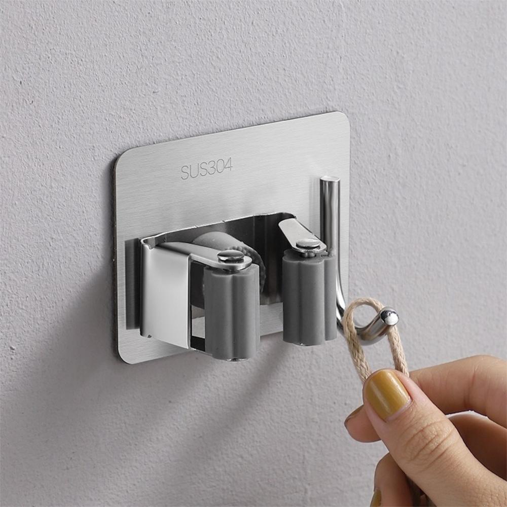 『熊愛貝百貨』免打孔不易生鏽附掛勾式拖把夾304不鏽鋼材壁掛式拖把掛架-細節圖3