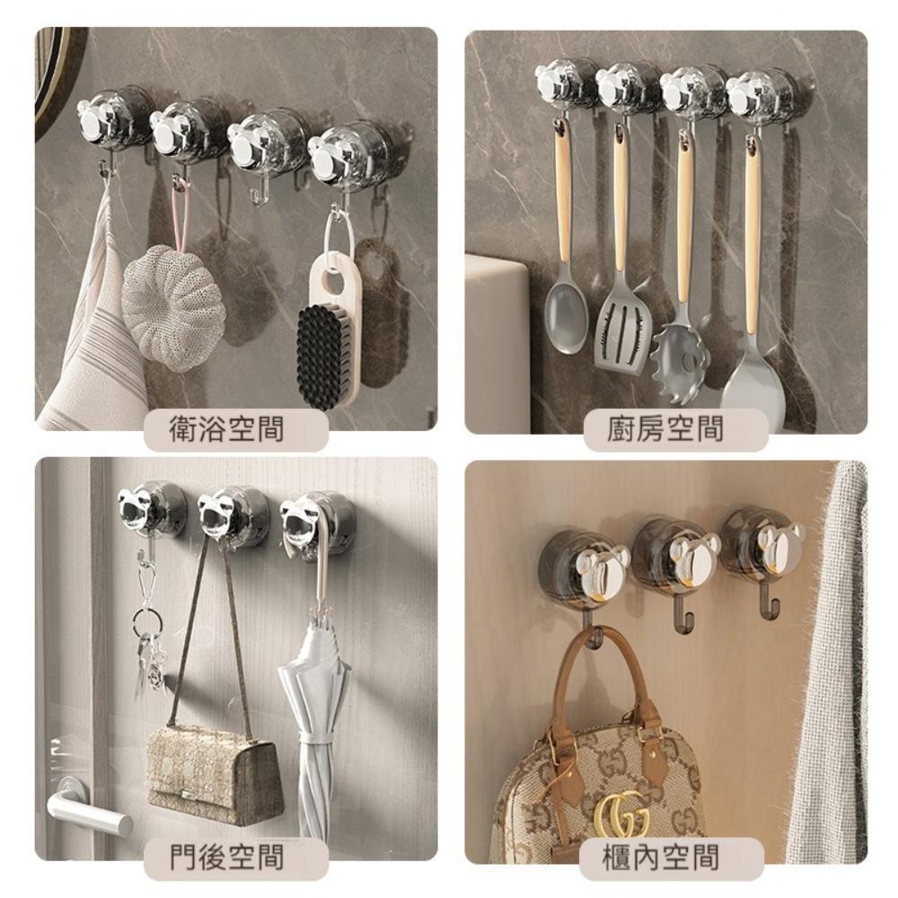 『熊愛貝百貨』廚房浴室玄關門後高承重簡易安裝真空無痕掛勾小熊吸盤式免打孔掛勾-細節圖4