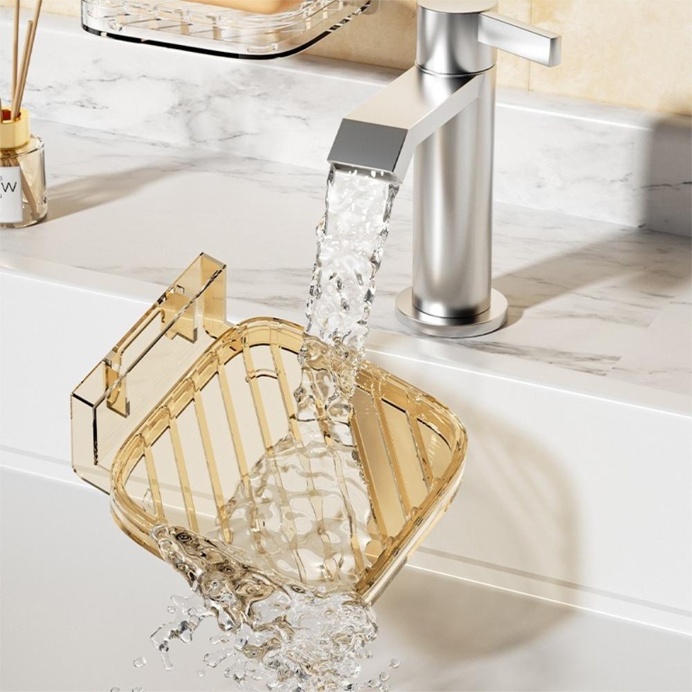 『熊愛貝百貨』加大款可瀝水香皂盒PET透明無痕皂架透明輕奢免打孔壁掛肥皂盒-細節圖2