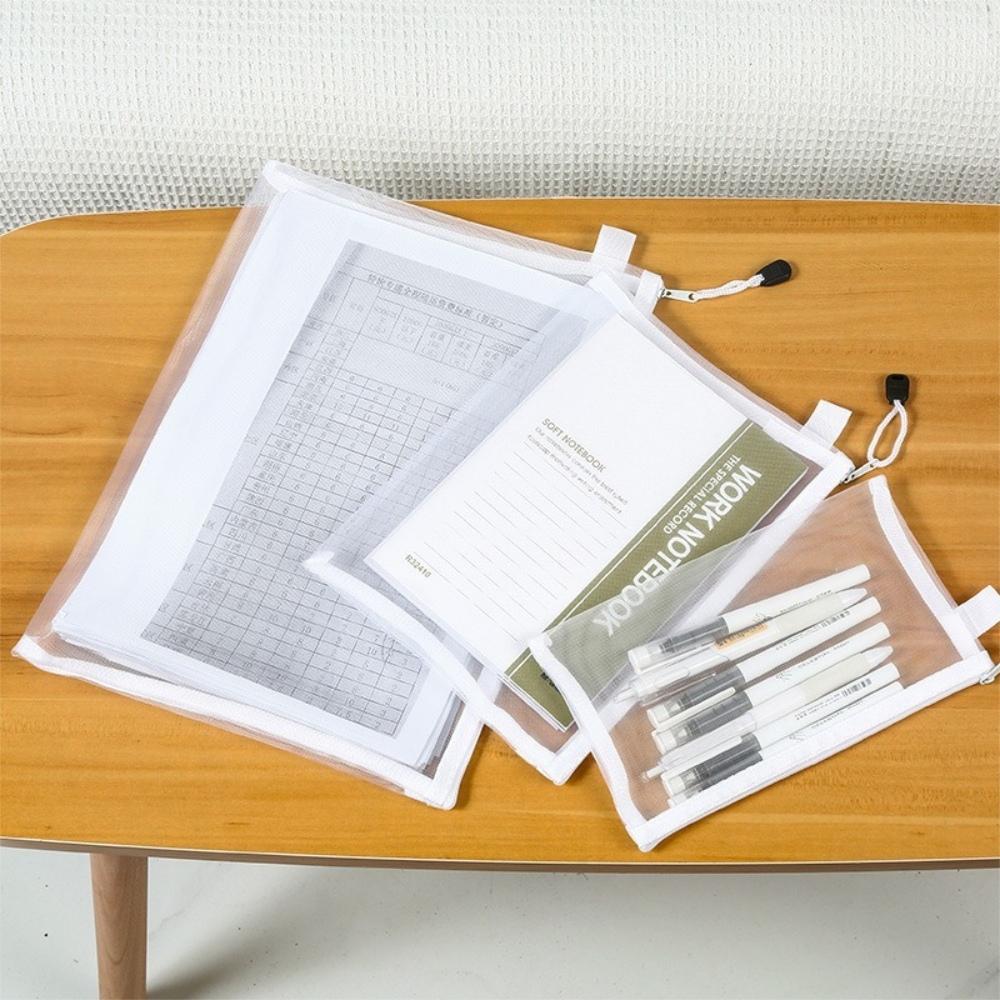 『熊愛貝百貨』學生辦公室通用便攜文具袋文件夾簡約透明網紗筆袋文件袋-細節圖4