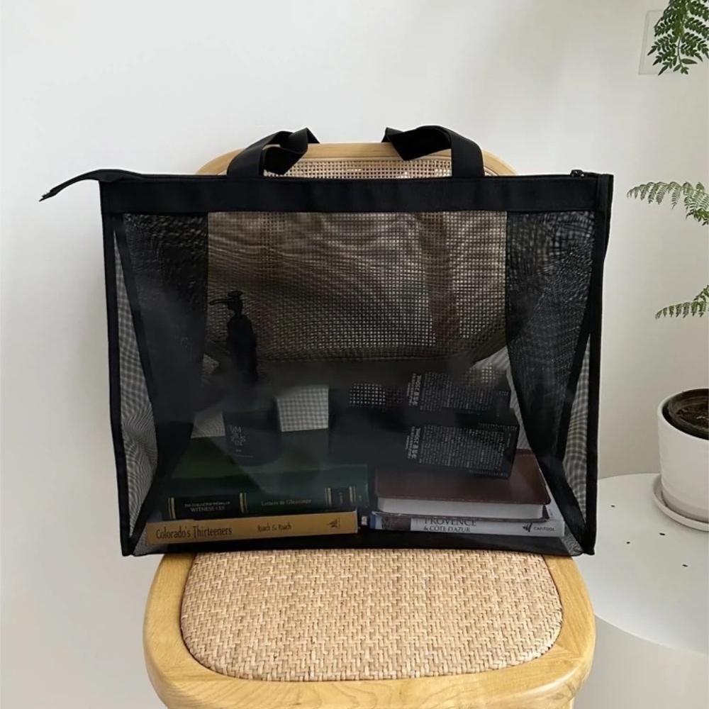 『熊愛貝百貨』手提肩背兩用型沙灘包泡湯包加大款網眼材質多功能單肩包-細節圖2