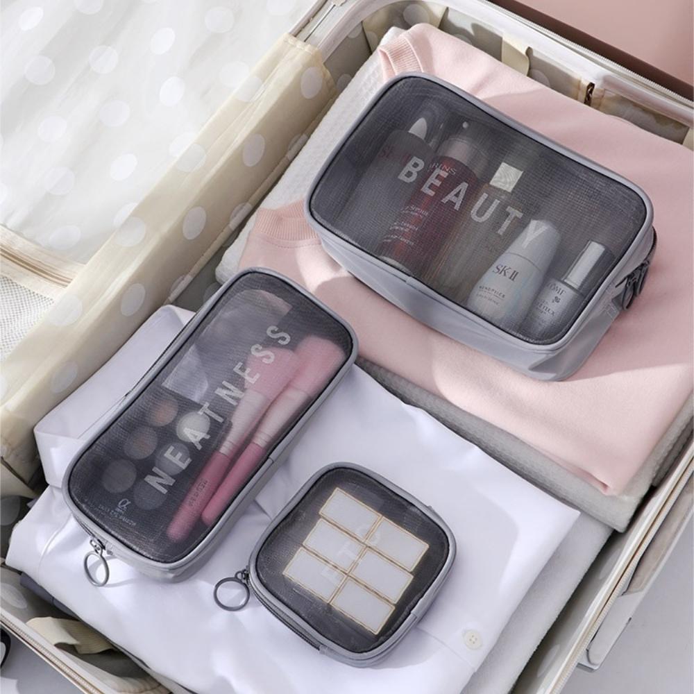 『熊愛貝百貨』網紗透氣拉鏈化妝包泡湯玩水便攜分裝袋3C配件包旅行收納包三件套-細節圖3