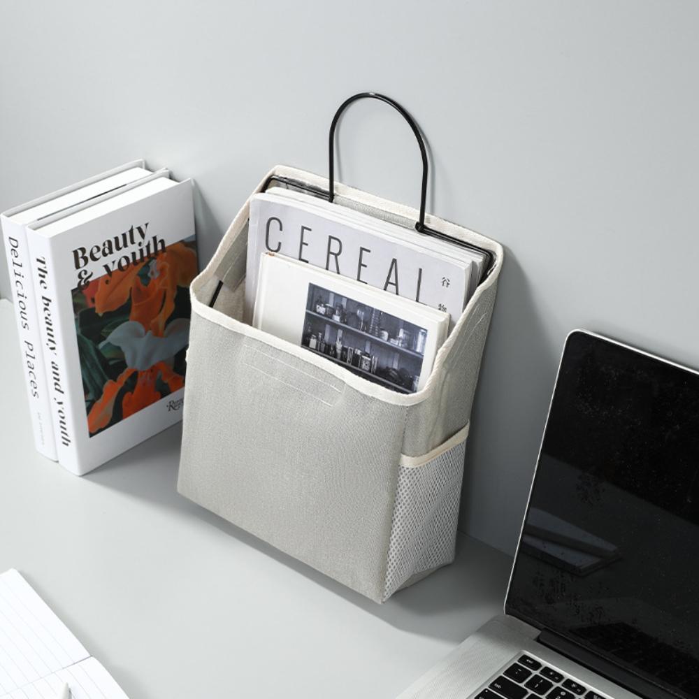 『熊愛貝百貨』壁掛式儲物袋寢室宿舍牆壁掛袋布藝款鐵架棉麻整理收納袋-細節圖3