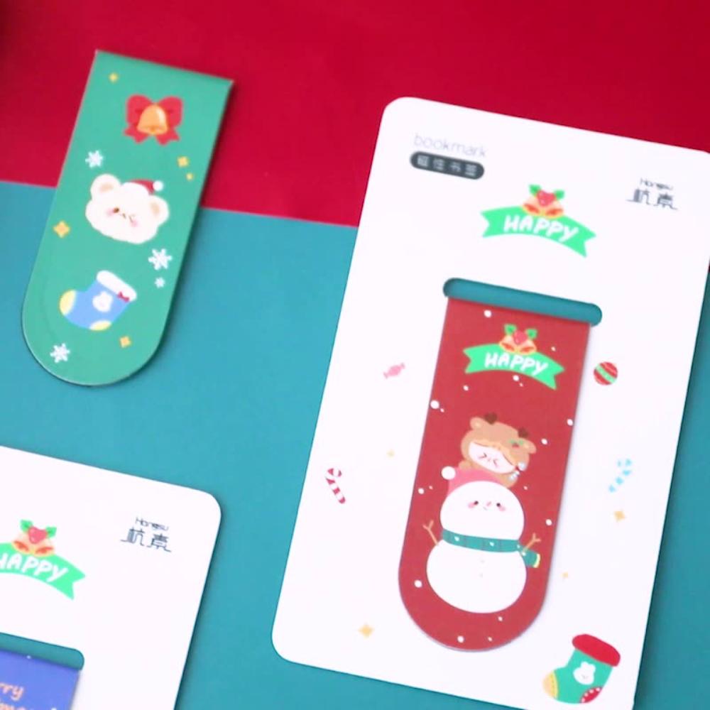 『熊愛貝百貨』聖誕節磁性書簽可愛創意雙面紙質書頁夾聖誕老人書簽聖誕禮物-四入一組-細節圖2
