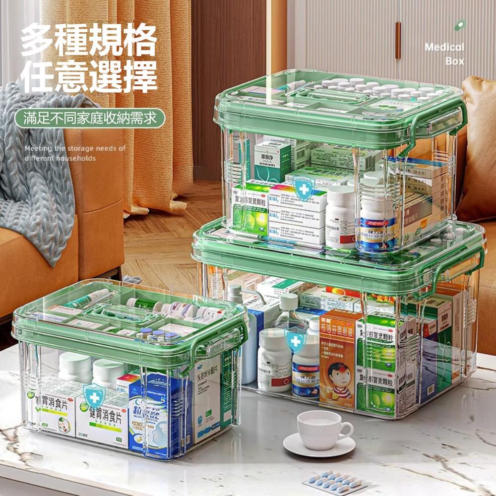『熊愛貝百貨』家用醫藥箱大容量雙層透明可視大中小尺附提手藥物收納盒-細節圖2