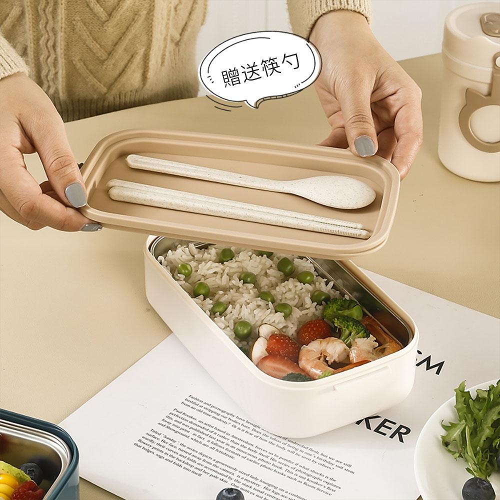 『熊愛貝百貨』單雙層304不鏽鋼保溫飯盒提把設計便攜式附餐具便當盒-細節圖2