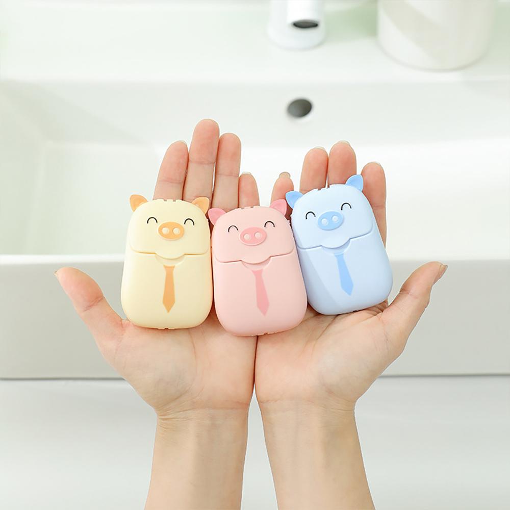 『熊愛貝百貨』便攜式香皂片迷你可愛小豬盒裝肥皂紙兒童學生戶外洗手片香皂片-細節圖3