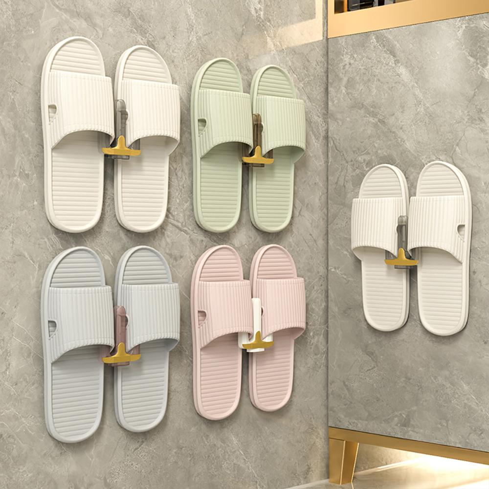 『熊愛貝百貨』浴室拖鞋免打孔洗手間掛架壁掛式廁所置物收納鞋架神器-細節圖2