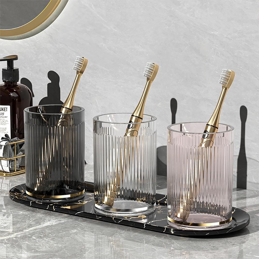 『熊愛貝百貨』高級酒店輕奢感漱口杯透明壓紋PET材質耐衝擊圓潤杯口洗漱杯-細節圖4