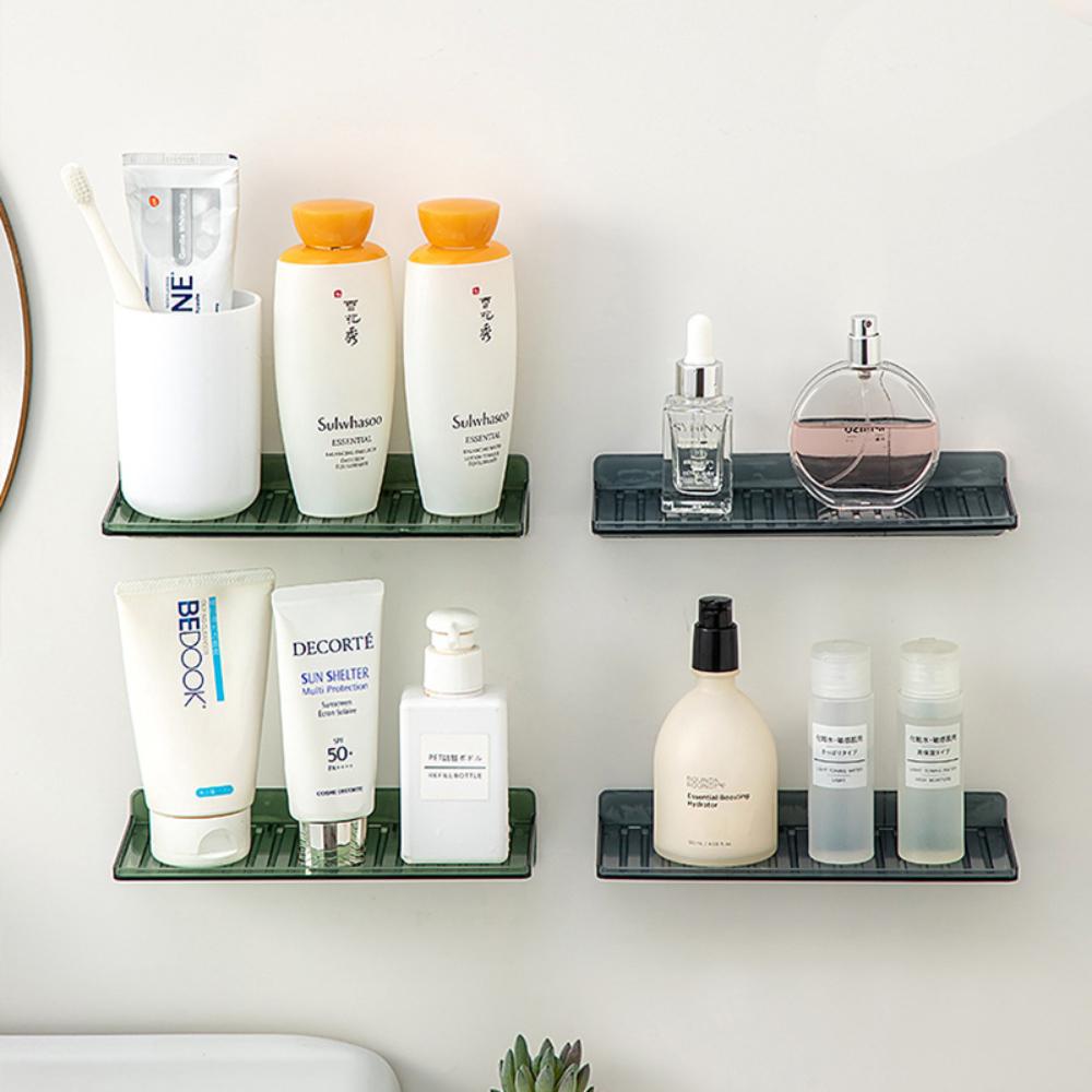 『熊愛貝百貨』壁掛鏡櫃分層收納架免打孔透明壁掛瀝水肥皂盒浴室置物架-細節圖3