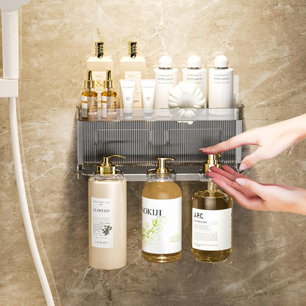 『熊愛貝百貨』輕奢款PET材質雙層浴室置物架沐浴乳洗髮乳免打孔壁掛式掛架-細節圖2