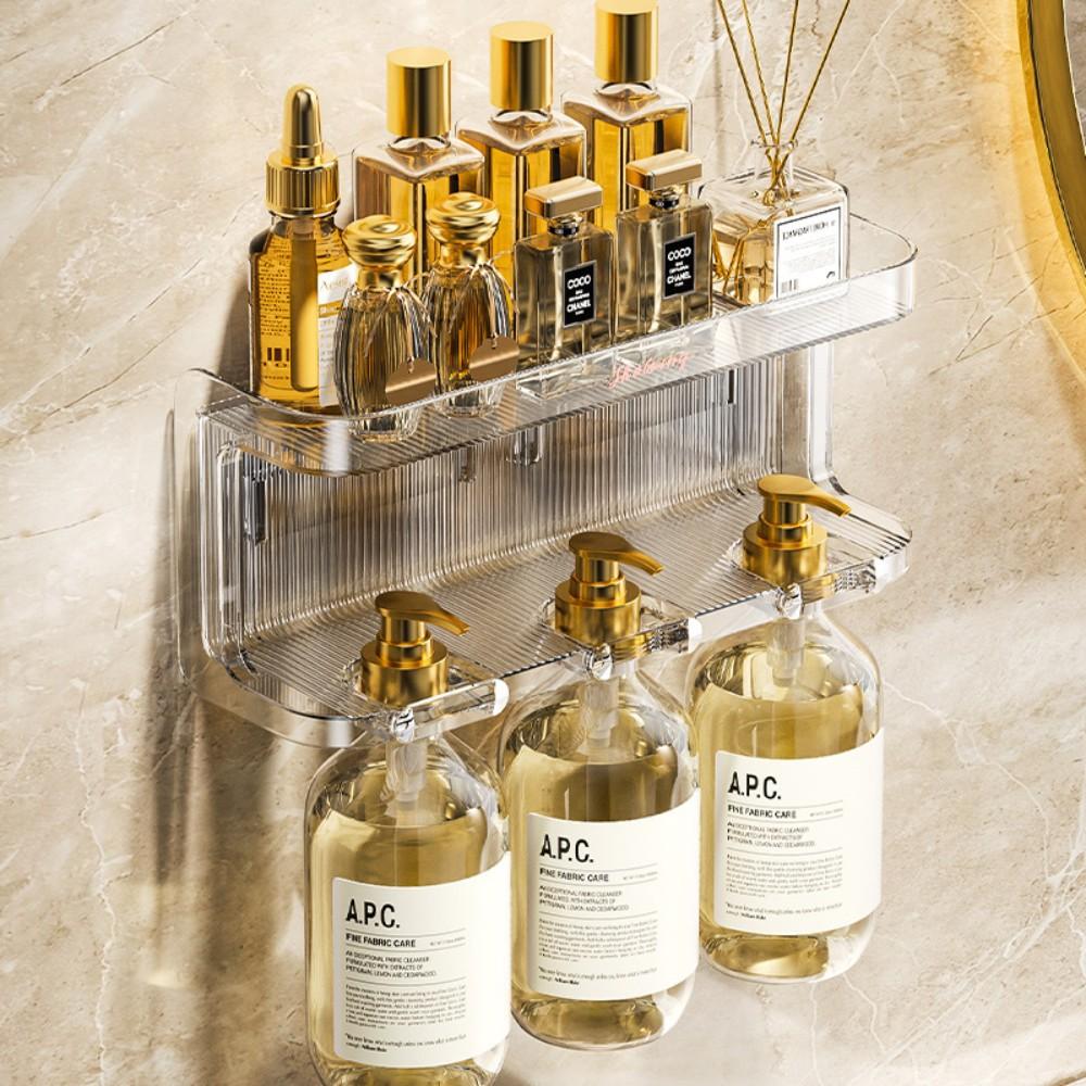 『熊愛貝百貨』輕奢款PET材質雙層浴室置物架沐浴乳洗髮乳免打孔壁掛式掛架-細節圖4