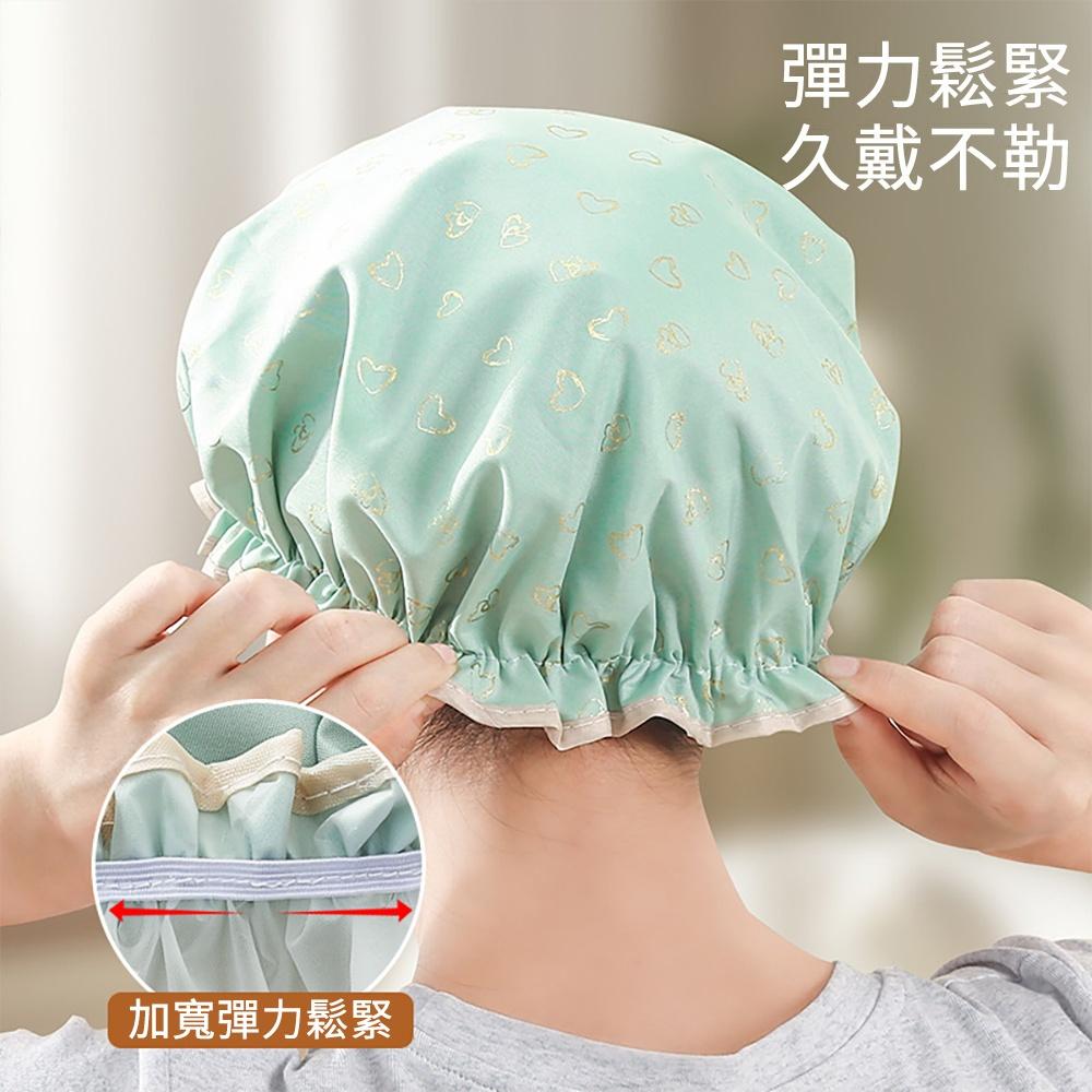 『熊愛貝百貨』雙層加厚防水浴帽彈力鬆緊輕量化防水浴帽EVA防潮濕化妝帽-細節圖3