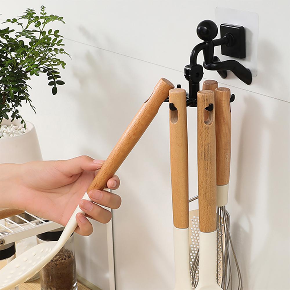 『熊愛貝百貨』壁掛火柴人造型6爪可旋轉掛勾壓房懸吊式免打孔無痕收納架-細節圖3