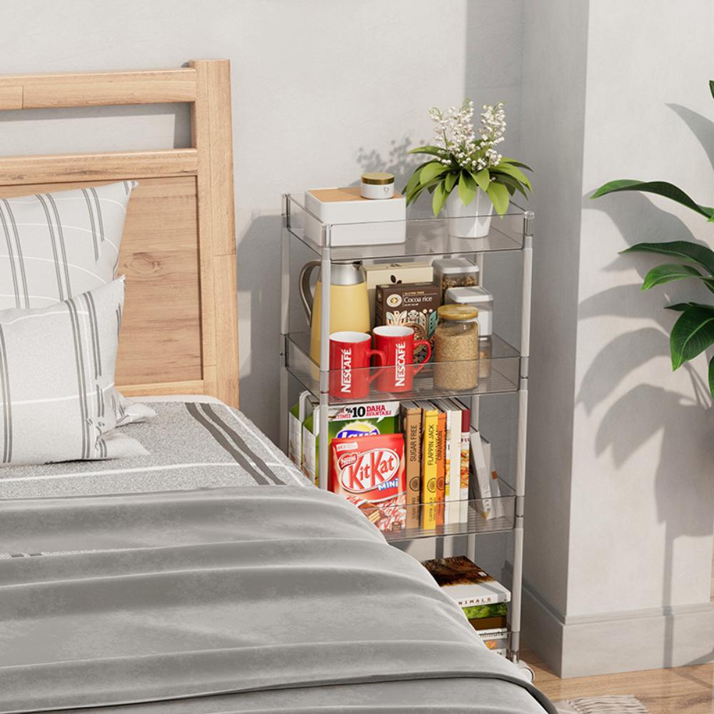 『熊愛貝百貨』透明款小推車壓克力化妝品零食收納盒廚房夾縫窄款落地移動置物架-細節圖4