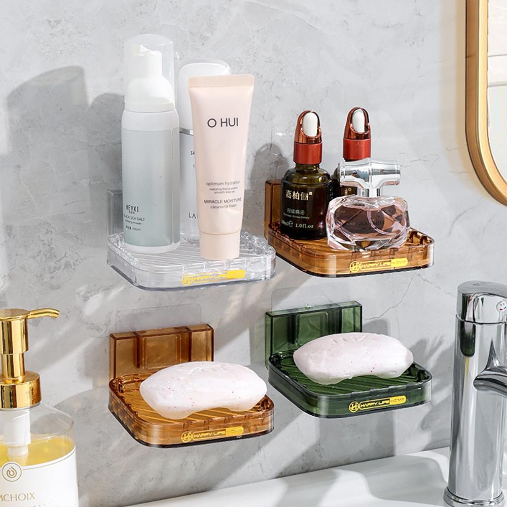 『熊愛貝百貨』PET透明雙層瀝水肥皂盒壁掛式免打孔香皂置物架浴室牆面肥皂架-細節圖3