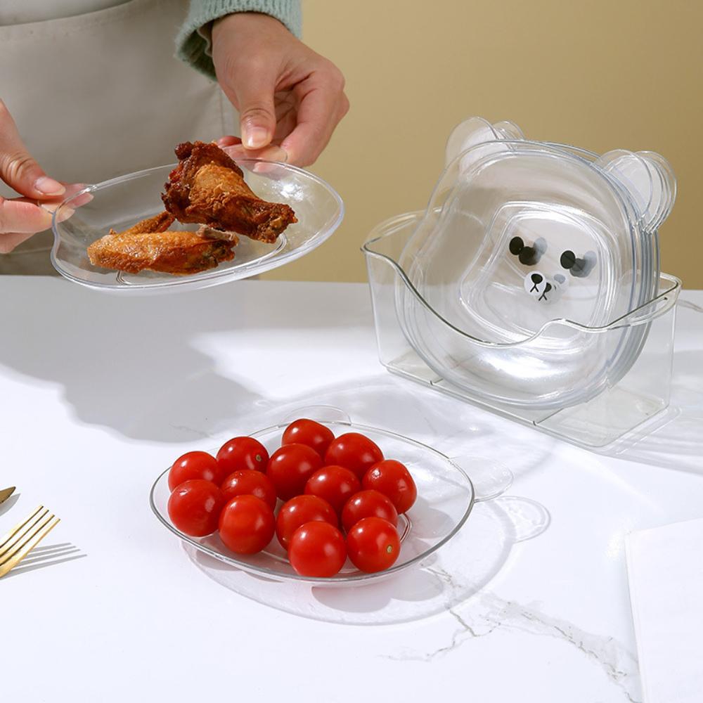 『熊愛貝百貨』祝你好胃口PET餐桌透明骨盤 廚房餐廳果渣骨頭多用途盤碟-1底6盤 (三色各2)-細節圖2