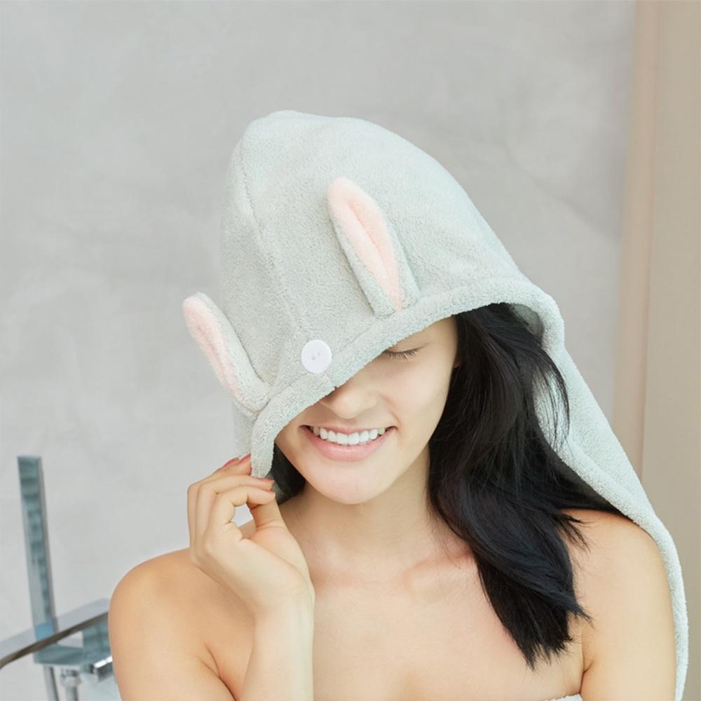 『熊愛貝百貨』兔耳朵加長型強力吸水乾髮帽 長髮包覆型護髮吸水浴帽-細節圖4