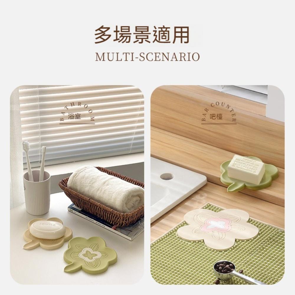 『熊愛貝百貨』導流式洗手台流理台防滑瀝水皂盒花花造型矽膠肥皂盒-細節圖3