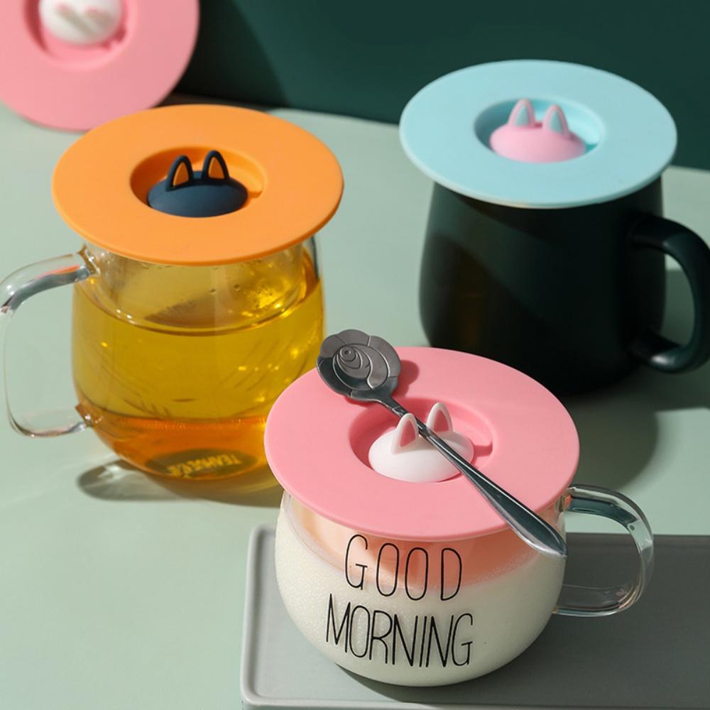 『熊愛貝百貨』矽膠貓耳朵防漏杯蓋 通用型可放湯匙防塵杯蓋-細節圖2