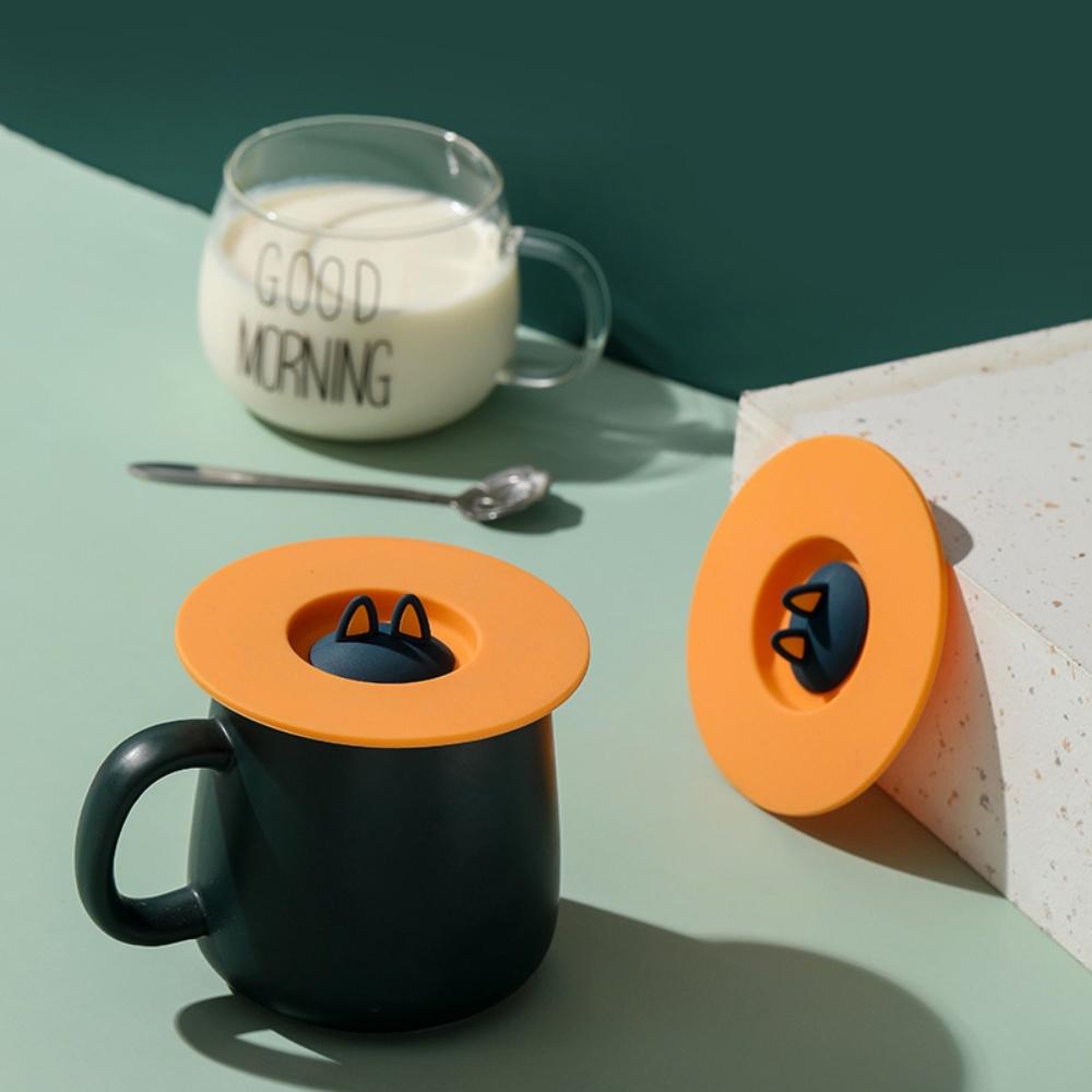 『熊愛貝百貨』矽膠貓耳朵防漏杯蓋 通用型可放湯匙防塵杯蓋-細節圖3