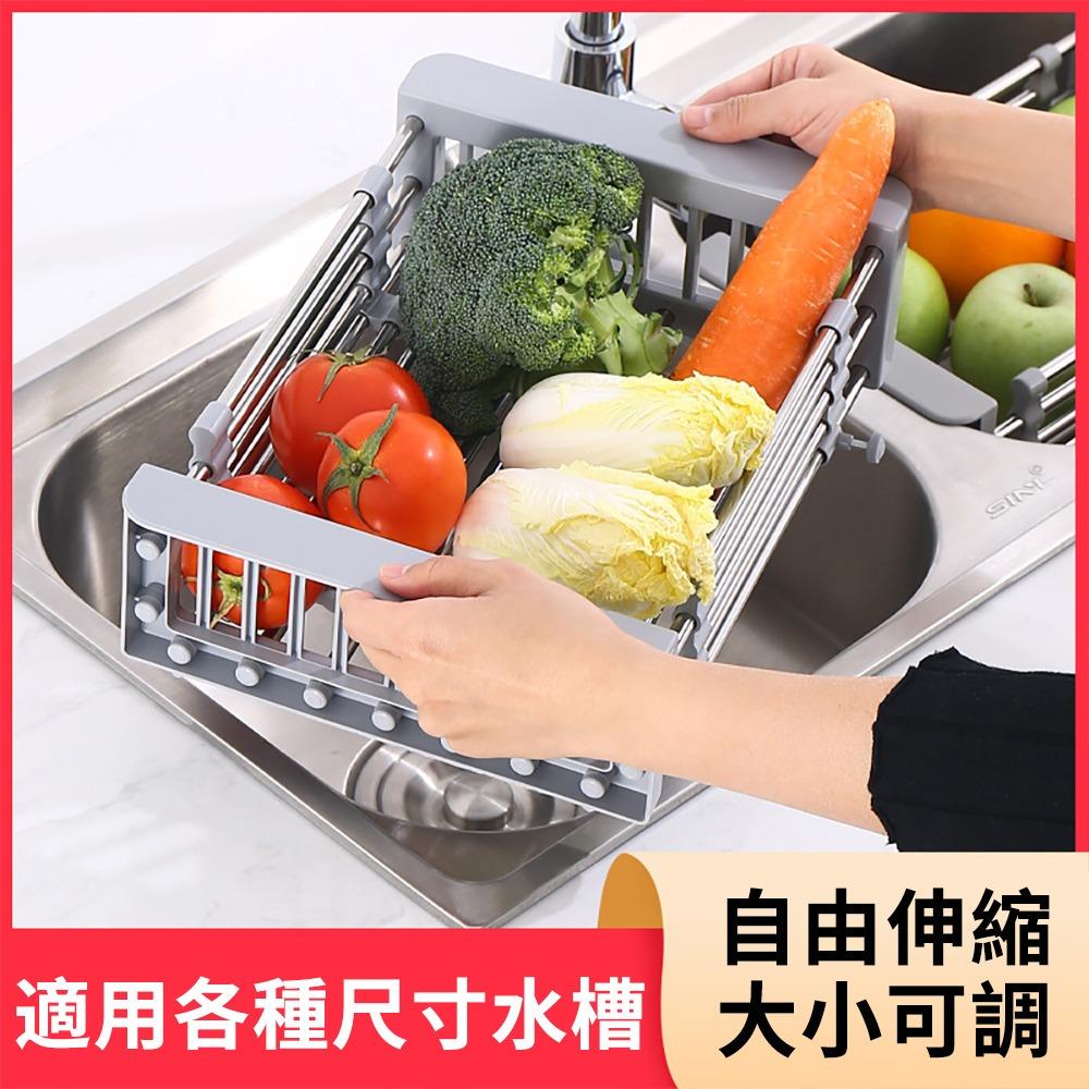 『熊愛貝百貨』廚房瀝水架不鏽鋼可伸縮水槽架置物架餐具碗筷瀝乾架碗碟架-細節圖2