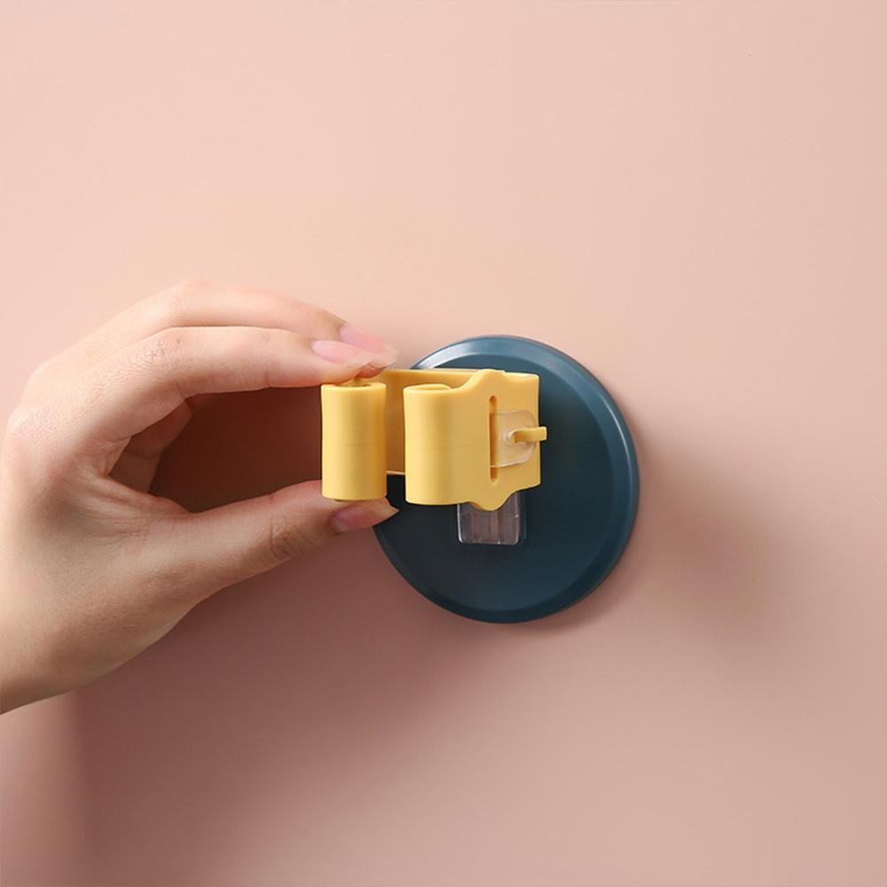 『熊愛貝百貨』免打孔圓盤底座強力拖把夾 掃把馬桶刷刮水刀置架-細節圖2