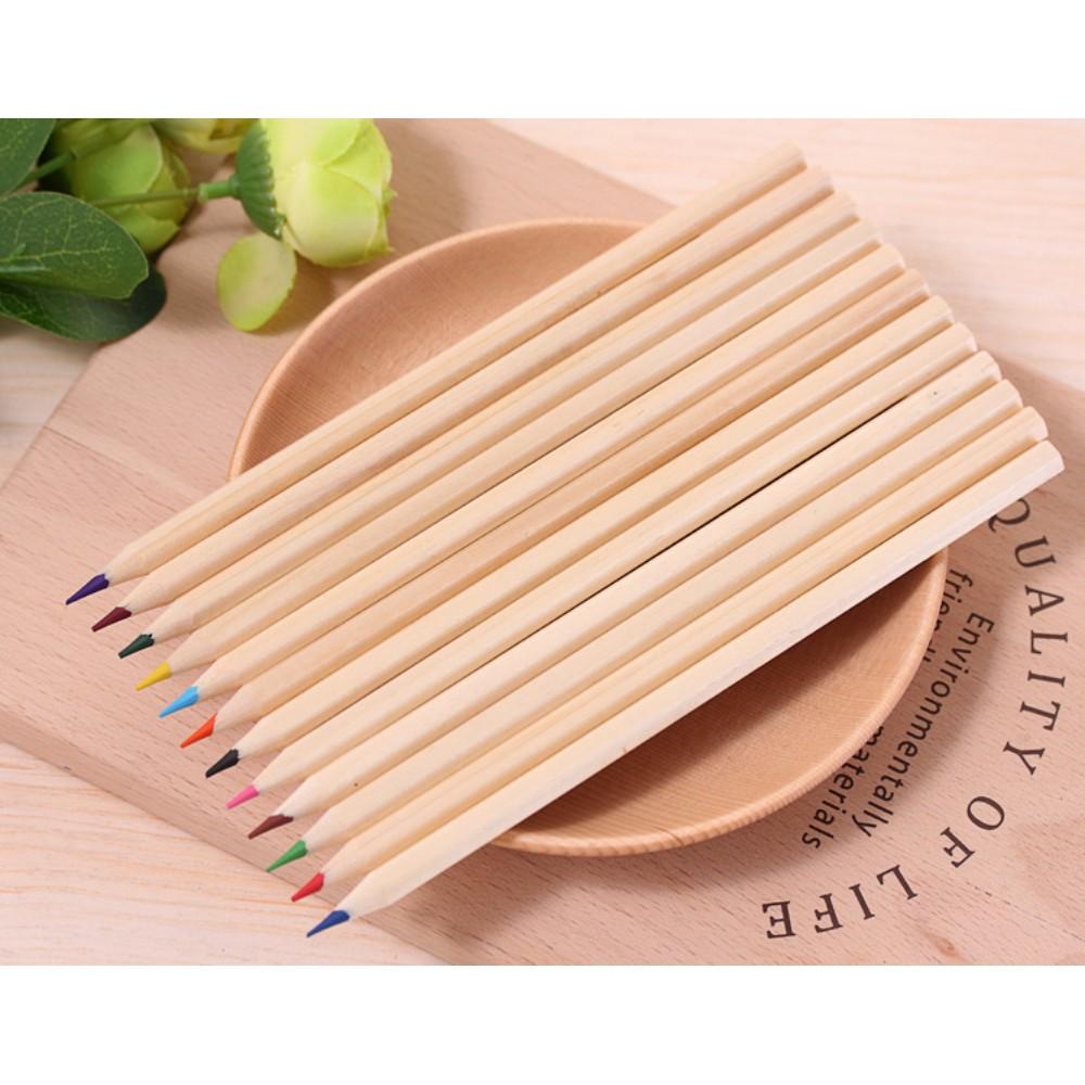 『熊愛貝百貨』12色原木色桶裝彩色鉛筆 六角桿環保色彩筆-細節圖6