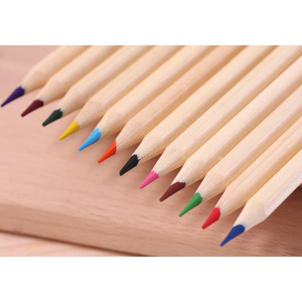 『熊愛貝百貨』12色原木色桶裝彩色鉛筆 六角桿環保色彩筆-細節圖7