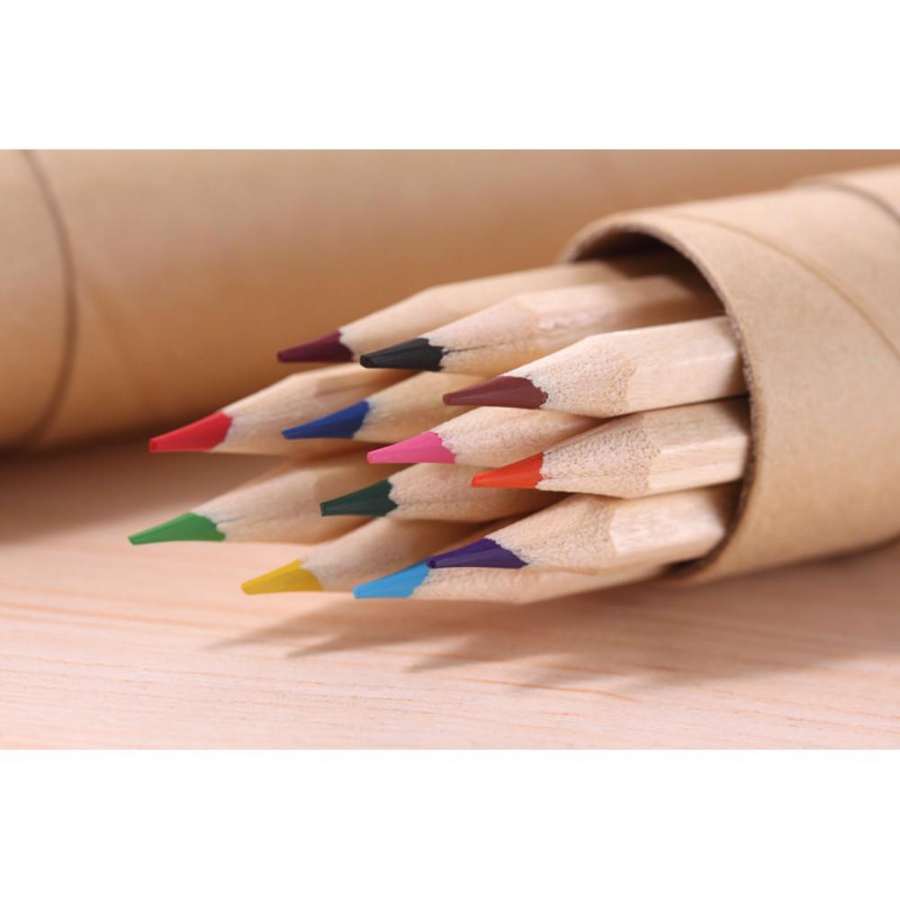 『熊愛貝百貨』12色原木色桶裝彩色鉛筆 六角桿環保色彩筆-細節圖8