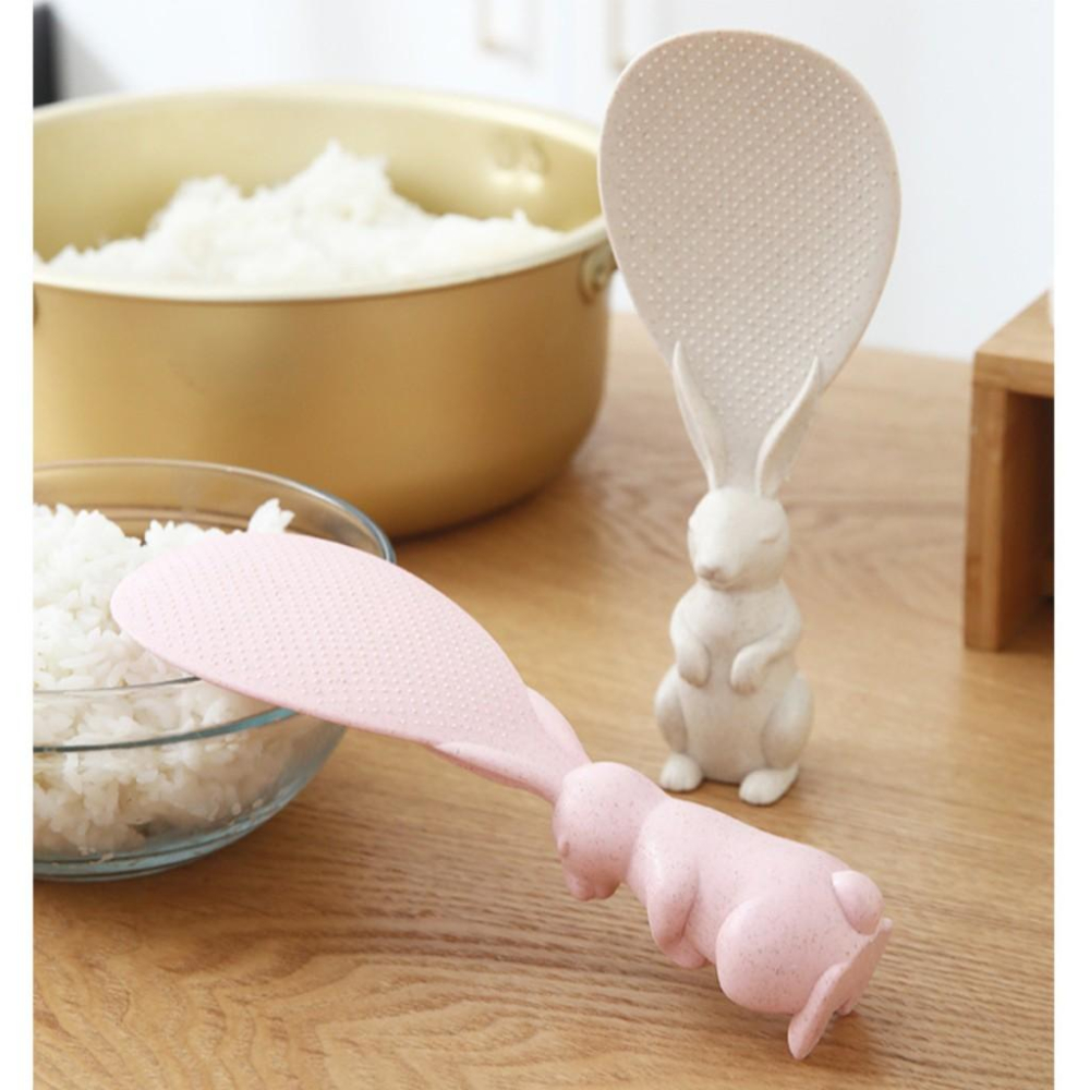 『熊愛貝百貨』小麥秸稈兔子飯勺 不易黏米可站立式家用盛飯勺-細節圖7