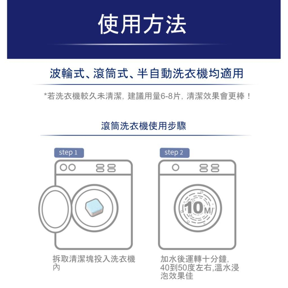 『熊愛貝百貨』洗衣機清潔發泡錠 直立式滾筒式通用 獨立包裝-細節圖7